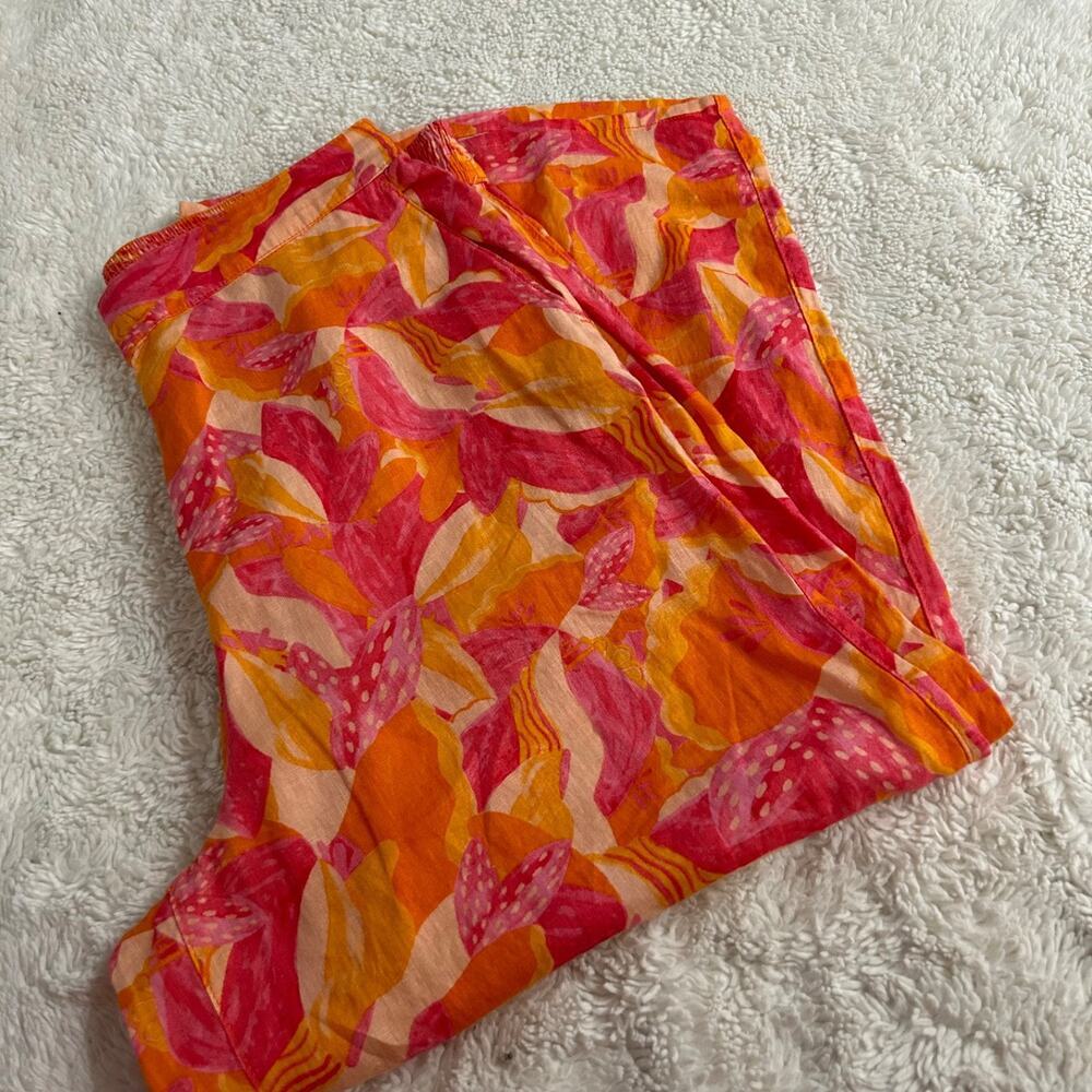 Cynthia Rowley Women XL Orange Tropical Floral Linen Wide Leg Crop Pants Resort